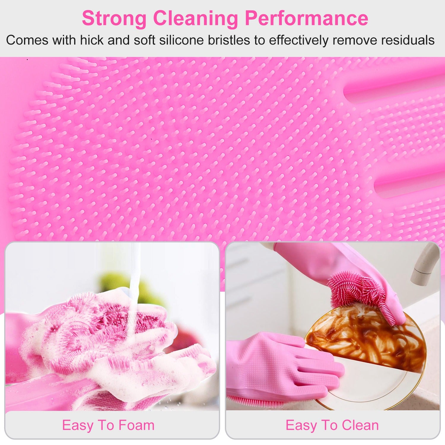 1 Pair Silicone Brush Dishwashing Gloves Cleaning Sponge Pet Scrubber Heat Resistant Wash Gloves